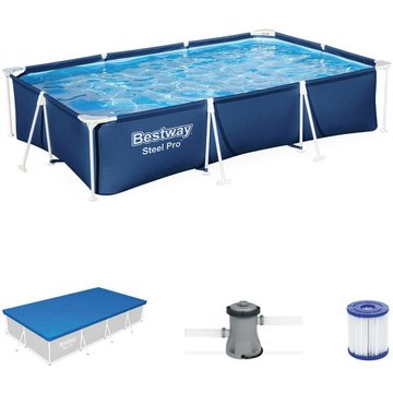 Piscine tubulaire Bestway Leman rectangulaire avec filtre à cartouche, pompe de filtration et bâche de protection 4 saisons, piscine hors-sol 3x2 m