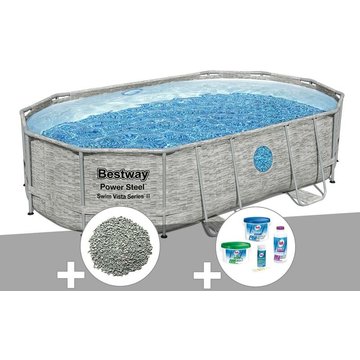 Kit piscine tubulaire ovale Bestway Power Steel SwimVista avec hublots 4,88 x 3,05 x 1,07 m + 10 kg de zéolite + Kit de traitement au chlore