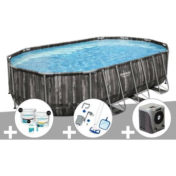 Kit piscine tubulaire ovale Bestway Power Steel décor bois 6,10 x 3,66 x 1,22 m + Kit de traitement au chlore + Kit d'entretien Deluxe + Pompe