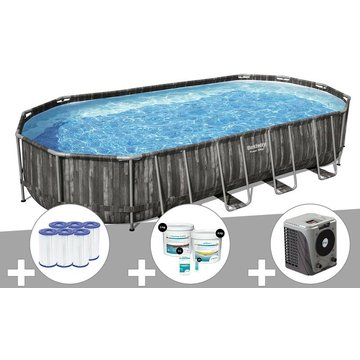 Kit piscine tubulaire ovale Bestway Power Steel décor bois 7,32 x 3,66 x 1,22 m + 6 cartouches de filtration + Kit de traitement au chlore + Pompe
