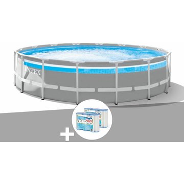 Intex Piscine Tubulaire Prism Frame Clear Window Ronde 4,88 x 1,22 m + 6 Cartouches de Filtration - Gris