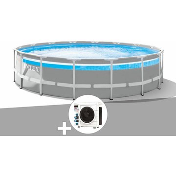 Intex Piscine tubulaire Prism Frame Clear Window ronde 4,88 x 1,22 m + Pompe à chaleur - Gris