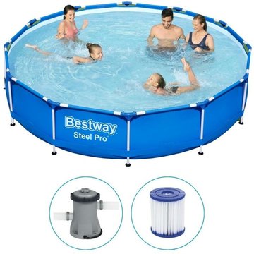 Bestway Steel Pro - Spa Piscine tubulaire avec pompe de filtration - 366x76 cm - Ronde - Bleu