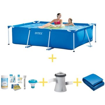 Intex Piscine - Frame Pool - 220 x 150 x 60 cm - Avec pack d'entretien Ways, pompe filtrante et bâche de sol - Bleu