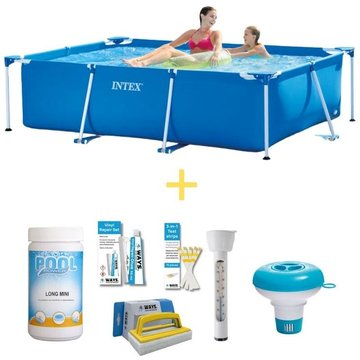 Intex Piscine - Frame Pool - 220 x 150 x 60 cm - Avec Intex Piscine WAYS Pack d'entretien piscine - Bleu