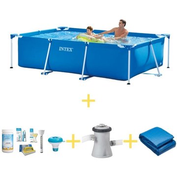 Intex Piscine - Frame Pool - 260 x 160 x 65 cm - Avec Pack d'entretien Ways, Pompe filtrante et Bâche de sol - Bleu