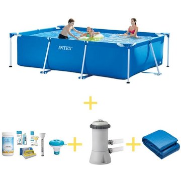 Intex Piscine - Frame Pool - 300 x 200 x 75 cm - Avec pack d'entretien Ways, pompe filtrante et bâche de sol - Bleu