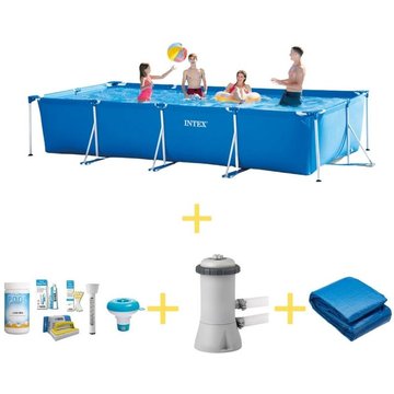 Intex Piscine - Frame Pool - 450 x 220 x 84 cm - Avec pack d'entretien piscine, pompe filtrante et bâche de sol - Bleu