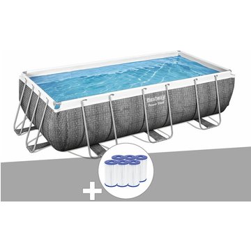 Kit piscine tubulaire rectangulaire Bestway Power Steel 4,04 x 2,01 x 1,00 m + 6 cartouches de filtration - Gris