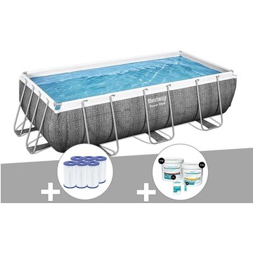 Kit piscine tubulaire rectangulaire Bestway Power Steel 4,04 x 2,01 x 1,00 m + 6 cartouches de filtration + Kit de traitement au chlore - Gris