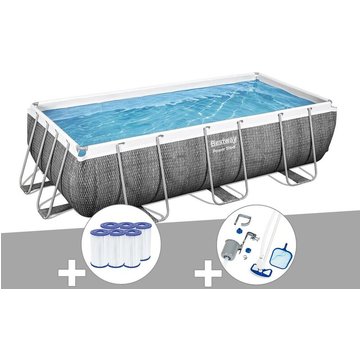 Kit piscine tubulaire rectangulaire Bestway Power Steel 4,04 x 2,01 x 1,00 m + 6 cartouches de filtration + Kit d'entretien Deluxe - Gris