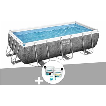 Kit piscine tubulaire rectangulaire Bestway Power Steel 4,04 x 2,01 x 1,00 m + Kit de traitement au chlore - Gris