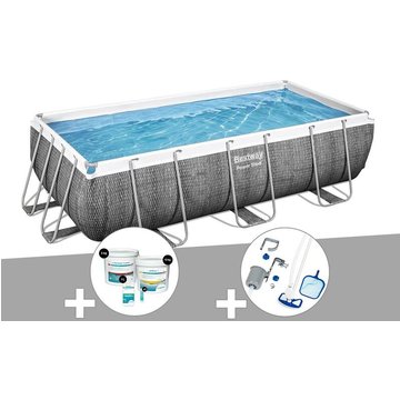 Kit piscine tubulaire rectangulaire Bestway Power Steel 4,04 x 2,01 x 1,00 m + Kit de traitement au chlore + Kit d'entretien Deluxe - Gris