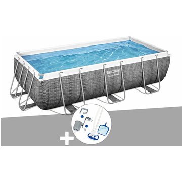 Kit piscine tubulaire rectangulaire Bestway Power Steel 4,04 x 2,01 x 1,00 m + Kit d'entretien Deluxe - Gris