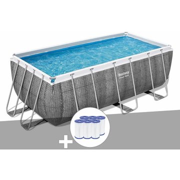Kit piscine tubulaire rectangulaire Bestway Power Steel 4,12 x 2,01 x 1,22 m + 6 cartouches de filtration - Gris