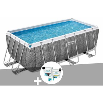Kit piscine tubulaire rectangulaire Bestway Power Steel 4,12 x 2,01 x 1,22 m + Kit de traitement au chlore - Gris