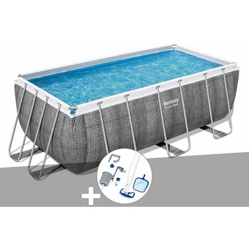 Kit piscine tubulaire rectangulaire Bestway Power Steel 4,12 x 2,01 x 1,22 m + Kit d'entretien Deluxe - Gris