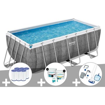 Kit piscine tubulaire rectangulaire Bestway Power Steel 4,12 x 2,01 x 1,22 m + 6 cartouches de filtration + Kit de traitement au chlore + Kit