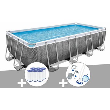 Kit piscine tubulaire rectangulaire Bestway Power Steel 5,49 x 2,74 x 1,22 m + 6 cartouches de filtration + Kit d'entretien Deluxe - Gris