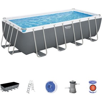 Piscine Tubulaire Rectangulaire Bestway Power Steel 488x244x122 cm avec Épurateur à Cartouche, Échelle, Bâche et Distributeur de Produits Chimiques