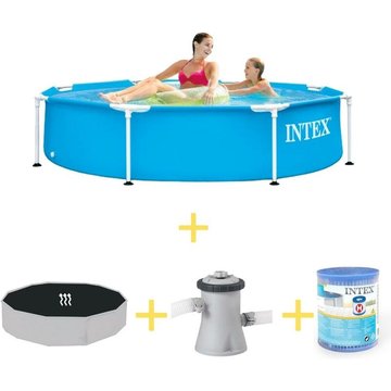Intex Piscine - Metal Frame - 244 x 51 cm - Avec Tapis solaire, Pompe filtrante et Filtre - Bleu