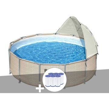 Kit piscine tubulaire ronde Bestway Power Steel 3,96 x 1,07 m + 6 cartouches de filtration - Beige