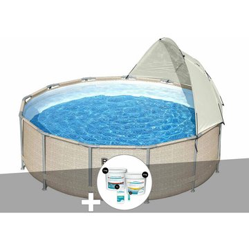 Kit piscine tubulaire ronde Bestway Power Steel 3,96 x 1,07 m + Kit de traitement au chlore - Beige