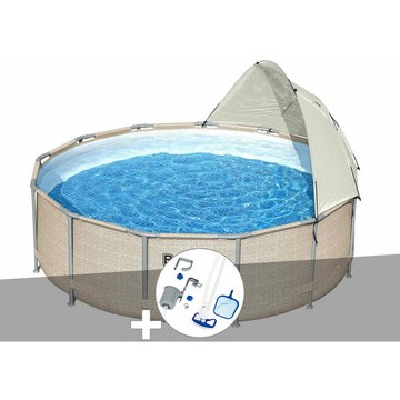 Bestway - Kit piscine tubulaire ronde Power Steel 3,96 x 1,07 m + Kit d'entretien Deluxe - Beige