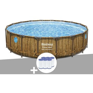 Kit piscine tubulaire ronde Bestway Power Steel avec hublots 5,49 x 1,22 m + 6 cartouches de filtration - Marron
