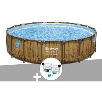 Kit piscine tubulaire ronde Bestway Power Steel avec hublots 5,49 x 1,22 m + Kit de traitement au chlore - Marron