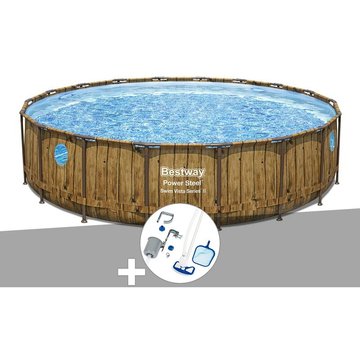 Kit piscine tubulaire ronde Bestway Power Steel avec hublots 5,49 x 1,22 m + Kit d'entretien Deluxe - Marron