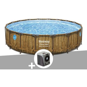 Kit Piscine Tubulaire Ronde Bestway Power Steel avec Hublots 5,49 x 1,22 m + Pompe à Chaleur - Marron