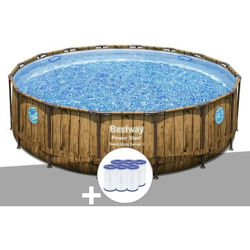 Kit piscine tubulaire ronde Bestway Power Steel avec hublots 4,88 x 1,22 m + 6 cartouches de filtration - Marron