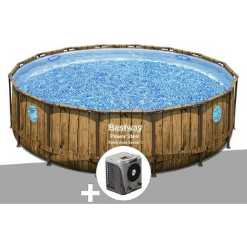 Kit piscine tubulaire ronde Bestway Power Steel avec hublots 4,88 x 1,22 m + Pompe à chaleur - Marron