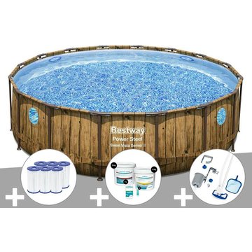Kit piscine tubulaire ronde Bestway Power Steel avec hublots 4,88 x 1,22 m + 6 cartouches de filtration + Kit de traitement au chlore