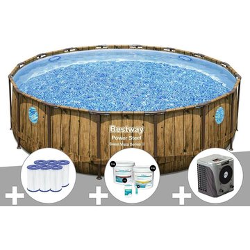 Kit piscine tubulaire ronde Bestway Power Steel avec hublots 4,88 x 1,22 m + 6 cartouches de filtration + Kit de traitement au chlore + Pompe à