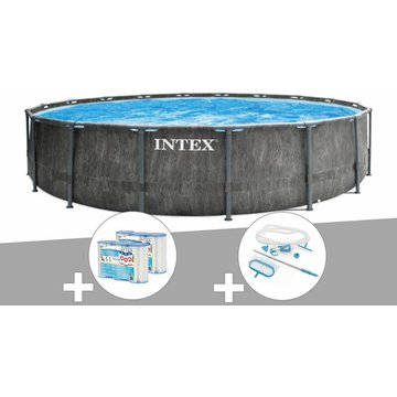 Intex Piscine - Kit piscine tubulaire Baltik ronde 5,49 x 1,22 m + 6 cartouches de filtration + Kit d'entretien - Gris
