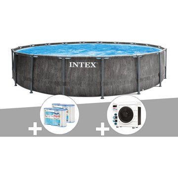 Kit piscine tubulaire Intex Baltik ronde 5,49 x 1,22 m + 6 cartouches de filtration + Pompe à chaleur - Gris