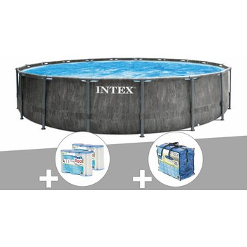 Kit piscine tubulaire Intex Baltik ronde 5,49 x 1,22 m + Bâche à bulles + 6 cartouches de filtration - Gris