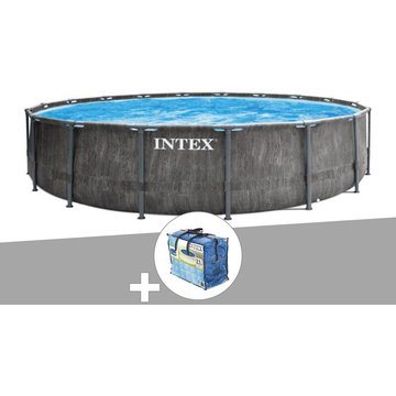 Kit piscine tubulaire Intex Baltik ronde 5,49 x 1,22 m + Bâche à bulles - Gris