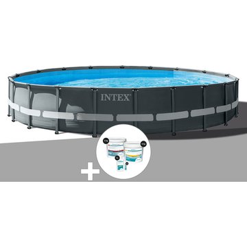 Intex Piscine - Kit piscine tubulaire Ultra XTR Frame ronde 7,32 x 1,32 m + Kit de traitement au chlore - Gris