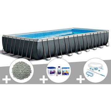 Kit piscine tubulaire Intex Ultra XTR Frame rectangulaire 9,75 x 4,88 x 1,32 m + 20 kg de zéolite + Kit de traitement au chlore + Kit d'entretien