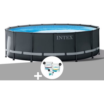 Intex Piscine tubulaire Ultra XTR Frame ronde 4,27 x 1,22 m + Kit de traitement au chlore - Gris