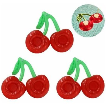 Plage d'été Gonflables Porte-Boissons, Kit de Porte-gobelet Gonflable Porte-Verre Gonflable à Plein Air Piscine Bouée Fruits Forme de Cerise,3 Pièces