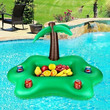 Porte-Boisson Gonflable, Cocotier Porte-Gobelets Gonflable, avec 4 Porte-gobelets et 1 Rainure Flottant Ice Bar Piscine pour Summer Beach