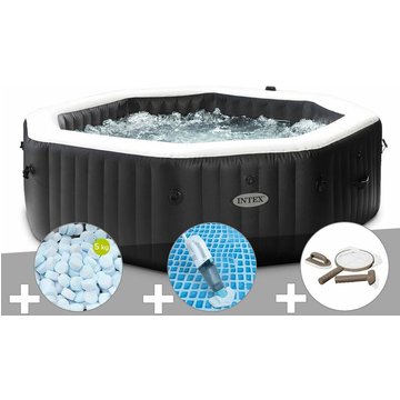 Kit spa gonflable Intex PureSpa Carbone octogonal Bulles et Jets 6 places + 5 kg de sel + Aspirateur + Kit d'entretien