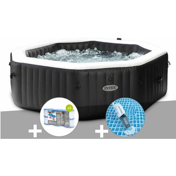 Kit spa gonflable Intex PureSpa Carbone octogonal Bulles et Jets 6 places + 12 filtres + Aspirateur
