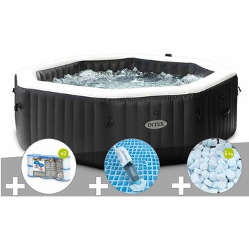 Kit spa gonflable Intex PureSpa Carbone octogonal Bulles et Jets 6 places + 12 filtres + 5 kg de sel + Aspirateur