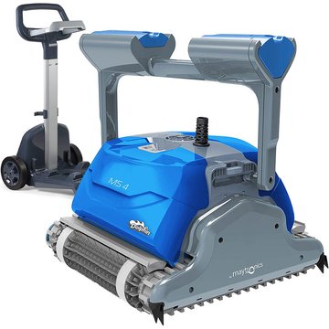 Robot électrique de piscine Dolphin par Maytronics pour fond, parois et ligne d'eau avec chariot - MS4 - gris et bleu
