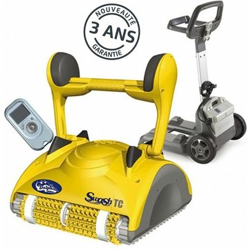 Robot électrique de piscine fond, parois et ligne d'eau avec télécommande et chariot Dolphin Swash TC par Maytronics - jaune